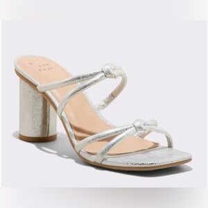 Silver Strappy Block Heel Sandals